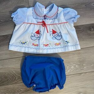 Vintage Cotton Candy Baby 9M Two Piece Summer Striped Embroidered Outfit Set